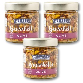DeLallo Olive Bruschetta, Made with Green and Black Olives, Gourmet Condiment, Ready to Use Ingredient, Made in Italy, Kosher, Non-GMO, Vegan, Gluten-Free, 7.05 oz Jar, (3 Pack)