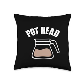 Funny Coffee Lovers Java Drinker Cafe Coffee Pot Funny Coffee Pot Head Coffee & Java Lover Throw Pillow, 16x16, Multicolor