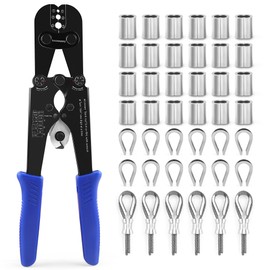 Knoweasy 2-in-1 Wire Rope Crimping and Cutting Tool, for 1/16-Inch to 1/8-Inch Cables, with 100pcs Aluminum Loop Sleeves and 50pcs M3 Thimbles - Comprehensive Rigging Solution