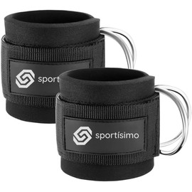 Correa de Tobillo para Ejercicio Grilletes - Pack de 2 - Con 2 anillas en D de acero inoxidable y cierre ajustable - Acolchada para entrenamiento en polea y máquinas de cable