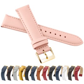 MARCHEL Smooth Leather Genuine Leather LLB Clasp in Gold Leather Bracelet Watch Strap Cowhide Leather Fine Leather, Light pink, 16 mm, Classic