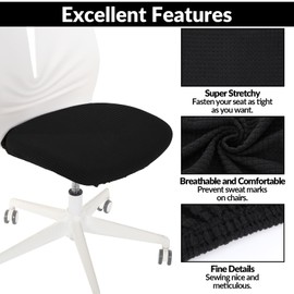 TIESOME 2 Pieces Chair Cover Seat, Highly Elastic Elastane Anti-Dust Chair Slip Cover Removable Washable Covers Office Chair Cushion Cover for Office Restaurant Wedding Kitchen (Black)