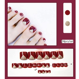 Carufin 24 PCS Long Coffin Fake Nail Glossy Acrylic False Nails Artificial Crystal Nails Press on Nails Ballet False Nails for Women Girls (A)