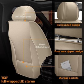 DISUTOGO Front Seat Covers Fit for Nissan Titan 2009-2023 2024 2025: Leather Car Seat Covers Waterproof Automotive Seat Cushions Covers (2 Seats, Beige)