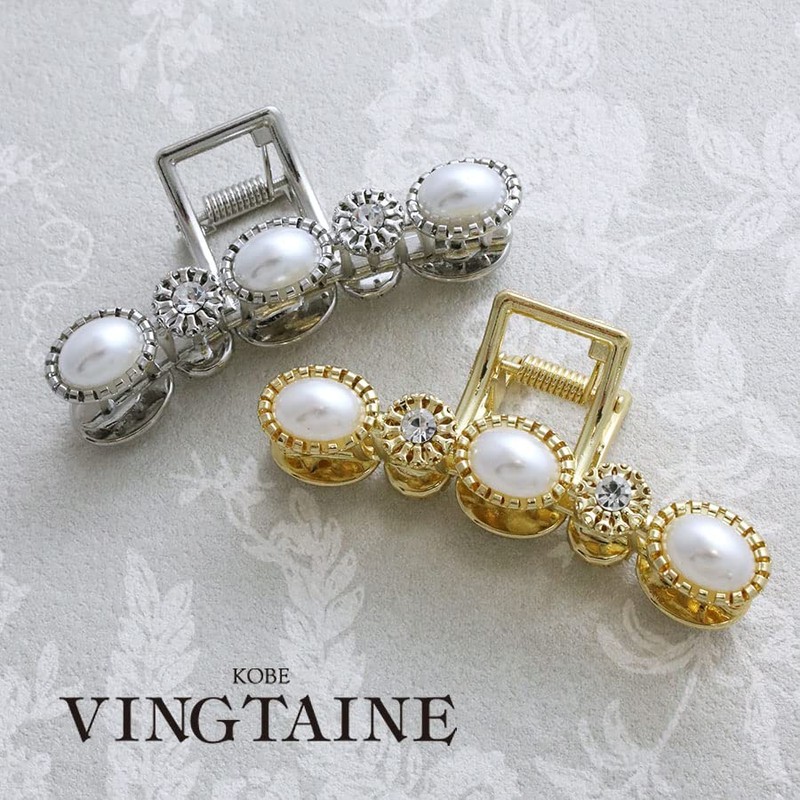 VingTAINE H7641-S Hair Claw Hair Clip, Pearl, Bijou, Classic, Women's