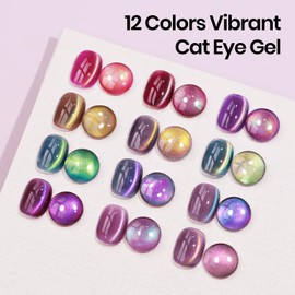SUPWEE Magnetic Nail Polish Gel, 12 Colors Cat Eye Gel Nail Polish Set with Magnet, High Glossy, UV Lamp Cure, Vegan, Non Toxic, Long Lasting, 0.24fl oz