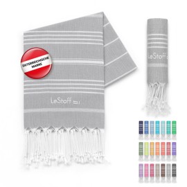 LeStoff Premium Hammam Towel 50 x 100 cm - 100% Organic Cotton, Prewashed, Sustainable, Lightweight, Compact, Absorbent & Quick Drying - Towel for Bath, Guests, Face, Sports, Travel, Camping (Grey)
