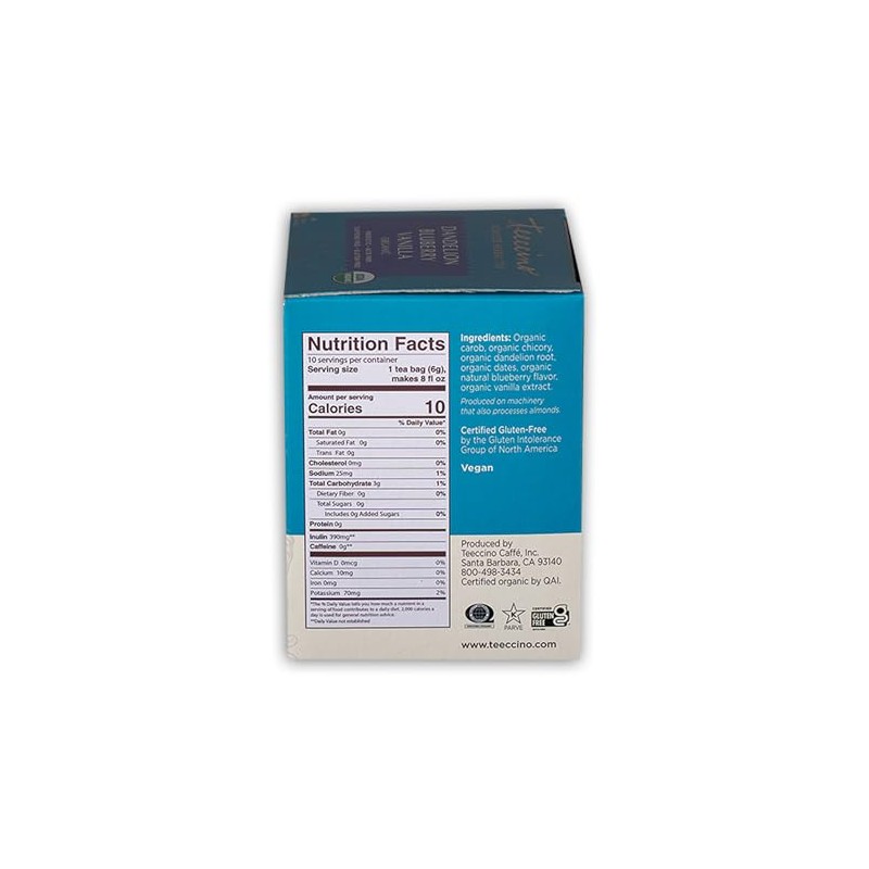 Teeccino Dandelion Blueberry Vanilla Herbal Tea, 10 Count - Rich