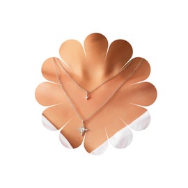 Allereya Vintage Layered Crystal Northstar Necklace Rhinestone Star Pendant Necklace Silver CZ Starburst Choker Necklace Double Star Necklace Jewellery for Women and Girls (Silver)