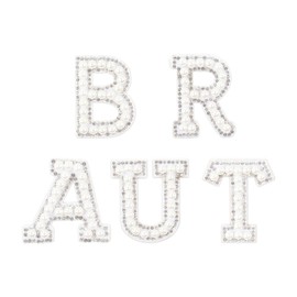 Pearl Rhinestone Bridal Sew-On Letters Patches Wedding Iron-On Transfers Bridal Embroidery Patches for Stag Night Wedding Bridal Clothing Hats Shoes DIY Craft Supplies