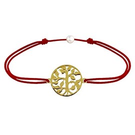 Les Poulettes Jewels - Gold Plated Bracelet on Waxed Cord - Life Tree - Red