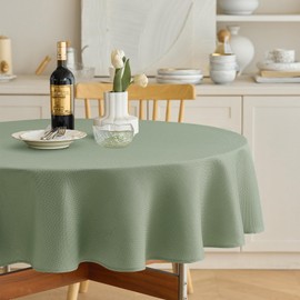 Decorelia Textured Fabric 60 Inch Round Tablecloth, Water Resistant Circular Table Cloth, Decorative Texture Table Cover for Farmhouse Dining Room Party Holiday(Round (4-6 Seats), Sage Green)