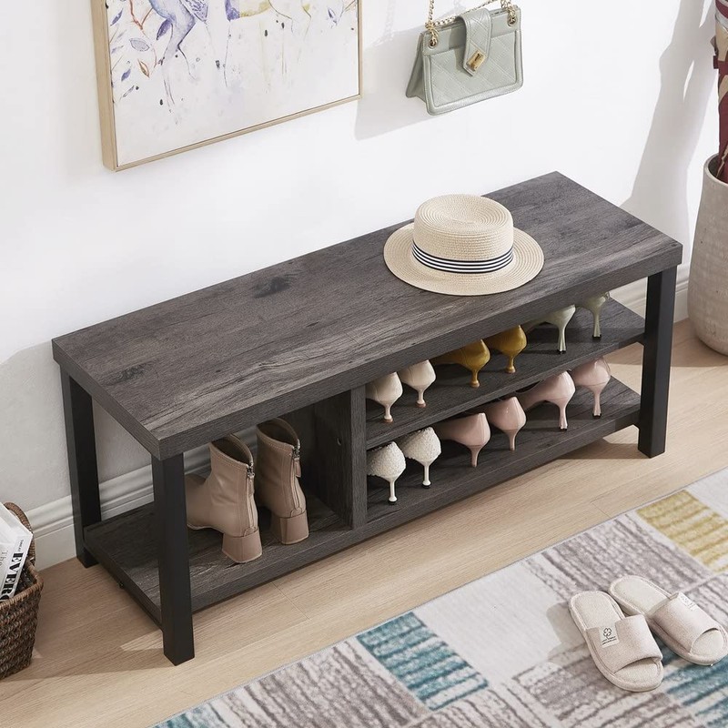 EXCEFUR Industrial Entryway Bench, Rustic Indoor Shoe Boot Storage Bench