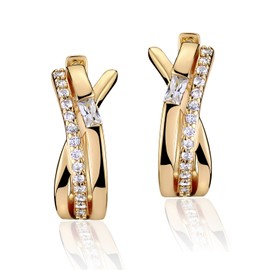 WEARON 14K Gold Plated Huggie Hoop Earrings - Simple Twist Chain Design, Hypoallergenic, CZ Stones