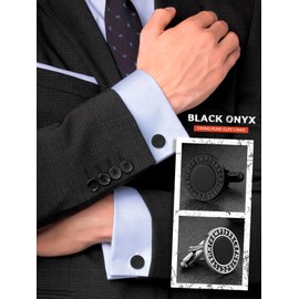 Round Cufflinks for Dad, Stainless Steel Onyx Viking Norse Runes Cufflink Jewelry, Classic Cufflinks for Party Cocktail Formal Occassions