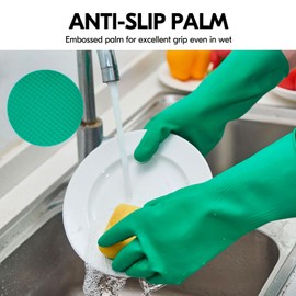 Vgo... 5Pairs Reusable Household Cleaning Gloves,Rubber Dishwashing gloves,Extra Thickness,Long Sleeves,Kitchen Cleaning/Working/Painting/Gardening/Pet Care(HH4601, Green, L, 5Pairs)