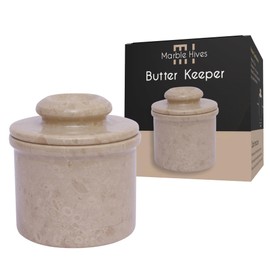 Marble Butter Keeper - Butter Crock - Round Butter Dish With Lid - French Butter Crock - Butter Keepers to Leave on Counter - Perfect Breakfast Companion with Classical Look (Virona)