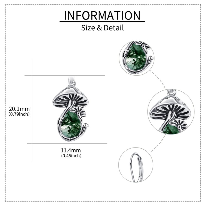 Mushroom Earrings Sterling Silver Moonstone/Moss Agate Mushroom Dangle Earrings Mushroom