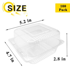 Qyyiguf 200 PCS Clear Plastic Square Hinged Containers,Disposable To Go Containers with Lids,Clamshell Food Containers for Sandwiches,Dessert,Cakes,Cookies,Salads,Pasta(5.3x4.7x2.8 In)