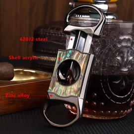 KEENSUN Zinc Alloy V-Cut Cigar Cutter (60 Ring Gauge), Gun Metal Color and Yellow Resin Shell, Stainless Steel Cutting Blade,2 Pack Set with Gift Box (Cigar Cutter and Stainless Steel Cigar Holder)