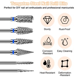Diesisa Pack of 6 Nail Cutter Bits, Nail Cutter Attachments, 3/32 Inch (2.35 mm), Carbide Bits for Nail Cutters, Cutter Bit for Gel Nails, Acrylic Nails, Natural Nails (Medium Grit)