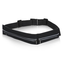 Slim Running Belt with 2 Pockets for women & Men,Runners Fanny Pack Phone Holder,Reflective Fanny Pack,Running Gear Accessories with Buckle(Black)