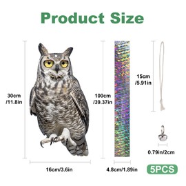 Lifreer 5PCS Owl Shape Bird Reflective Deterrents Owl Hanging Decoration Woodpecker Control Device to Keep Birds Away from Garden Patio Windows