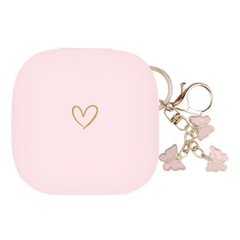 AIIEKZ Compatible with Powerbeats Pro, Soft Silicone Case with Gold Heart Pattern for Powerbeats Pro Case with Cute Butterfly Keychain for Girls Women (Pink)
