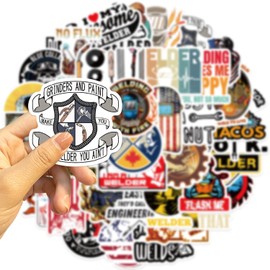 Pack of 50 Welder Sticker Pack Worker Sticker Set Waterproof Vinyl Stickers for Laptop Children Cars Motorcycle Bicycle Skateboard Luggage Suitcase Computer Sticker Graffiti Decal