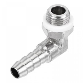 sourcing map Nickel-Plated Copper Hose Barb Fitting Elbow 6mm Barbed M10x1 Male Thread Right Angle Pipe Connector with Washer