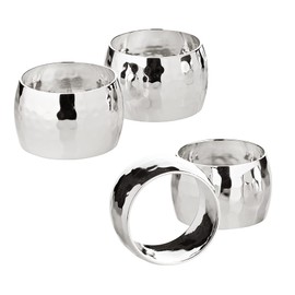 EDZARD Set of 4 Flux Napkin Rings Hammered Stainless Silver-Plated Diameter 4 cm