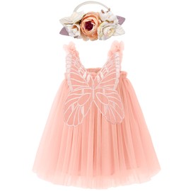 BGFKS Layered Butterfly Tulle Tutu Dress for Baby Girls,Toddler Girl Princess Dress with Flower Headband(Peach,12 Months)