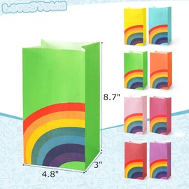 LovesTown 24PCS Rainbow Party Favor Bags, Gift Paper Bags 8 Colors Candy Treat Bags Goodie Bags for Party Supplies