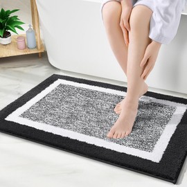 Kitinjoy Bath mat, Extra Soft and Absorbent Microfiber Bathroom Mat, Non-Slip, Machine Washable, Quick Dry Shaggy Bath Rug, Suitable for Bathroom Floor, Tub, Shower (Black and White, 30 x 20 Inches)