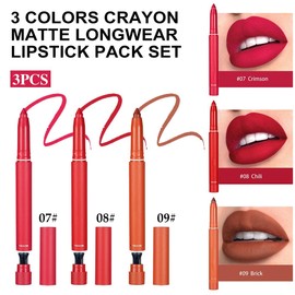 SUAKE Matte Lipstick Lipliner Pencils Pack Set with Built-in Sharpener, 3 Colors Waterproof Longwear Moisture Smooth Lip Makeup Crayon