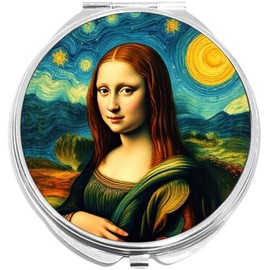 NewCharms Mona Lisa Starry Night Compact with Mirrors - Perfect Pocket and Purse Size Folding Mirror for Applying Make Up Anywhere