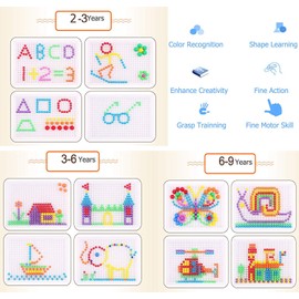 Qchomee 592 PCS Kids Jigsaw Puzzle Board Mushroom Nails Pegboard DIY Assorted Color Mosaic Kit Game Educational Toys Popular Birthday Christmas Toys for Children Girls Boys Age 3-8 Years