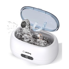 Adiding Jewelry Cleaning Machine, 650mL Ultrasonic Glasses Rings Cleaner Professional Denture Coins Watch Cleaner with 5 Digital Timer Degas Mode Diamond Earrings Necklaces