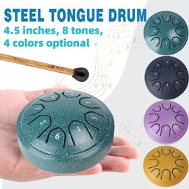 Miwayer Steel Tongue Drum - 4.5 Inch, 8 Notes Rain Chime for Outside Garden, Chakra Drum for Musical Education, Camping, Entertainment, Meditation, Yoga - Lavender