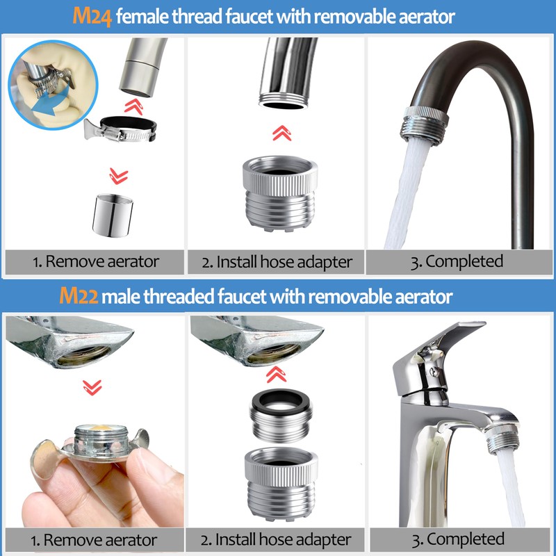 3/4" Garden Hose Adapter for Sink Faucets (22mm & 24mm)