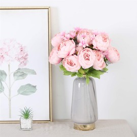 JOYHAZE 1 Pack Artificial Peony Bouquet, 19'' Silk Big Peonies Faux Flowers with Buds for Wedding Home Party Office Decor, Table Centerpieces, DIY Floral Arrangements, Spring Rose Pink