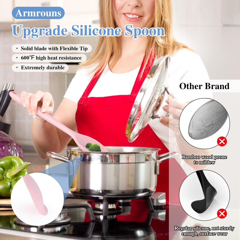 Armrouns Silicone Mixing Spoons 2-Pack, 10.8" Large High Heat Resistant