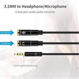 Headphone Mic Splitter 3.5mm Jack Audio Mic Braided Adapter Aux Female to 2 Male PC Headset Microphone Cable Compatible with Gaming Headset, Earphone, Speaker, Desktop, Laptop