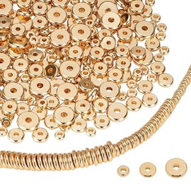 100 abalorio espaciadoras redondas planas chapadas en oro de 14 quilates de 6 mm para hacer joyas, abalorio Heishi de metal Rondelle, monedas para manualidades, pulseras, collares y arete
