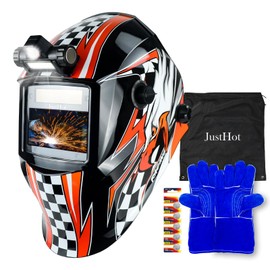 JustHot Welding Helmet Auto Darkening Welding Hood True Color Solar Powered Welding Mask 1/1/1/1 Optical Clarity Weld Helmet Wide Shade 5-9/9-13 with 4 Arc Sensor Welding Helmets for Men (JH-BJ02)