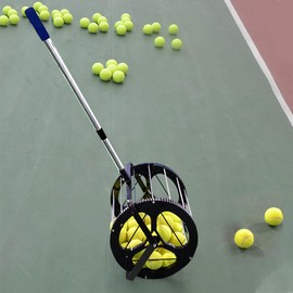 ASENVER Tennis Ball Picker Platen Style Ball Retrievers Automatic Ball Hopper Basket Rolling Tennis Ball Collector for Training