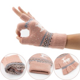 Zolunu Unisex Winter Half Finger Gloves Warm Winter Fingerless Touchscreen Gloves Stretchy Knit Typing Gloves - Pink