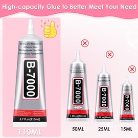 B-7000 Rhinestones Craft Glue, 110ML Clear Adhesive with Precision Tips for DIY Art, Fabric, Cell Phones, Metal, Jewelry Making