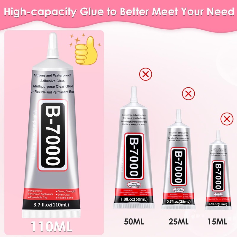 B-7000 Rhinestones Craft Glue, 110ML Clear Adhesive with Precision Tips