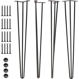 SPACEEUP 24" Hairpin Table Legs, 4PCS Coffee Desk Legs with Rubber Floor Protectors, 880lbs Load Capacity, Heavy Duty Black Metal Furniture Legs 3 Rods for DIY Bench Desk Dining End Table Chairs